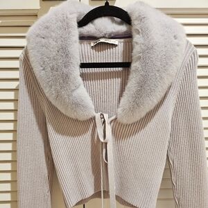 ZARA faux fur collar cropped cardigan